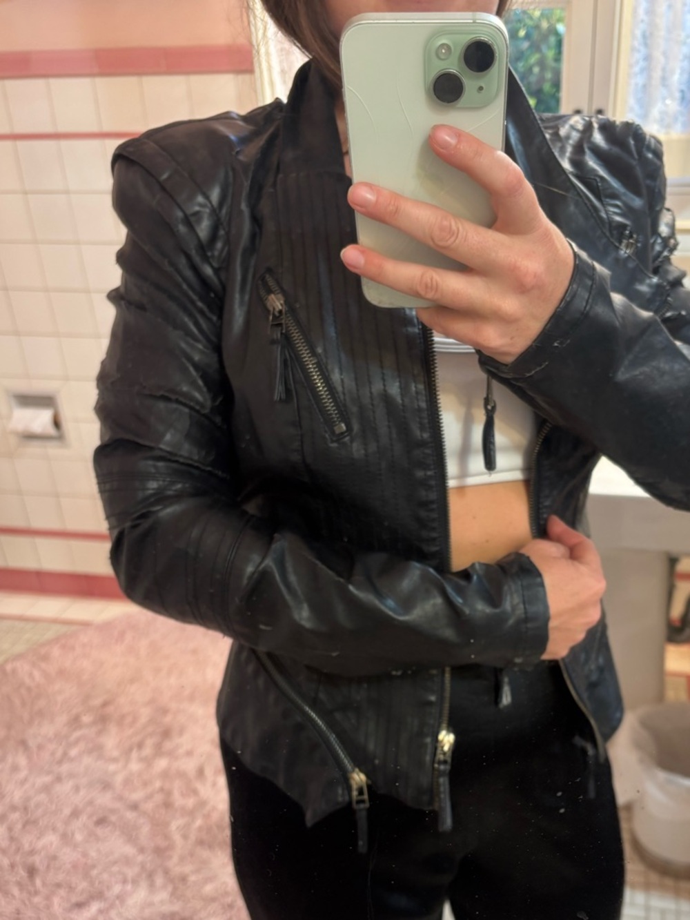 Blank NYC Black Faux Leather Moto Jacket with  Shoulder Detail